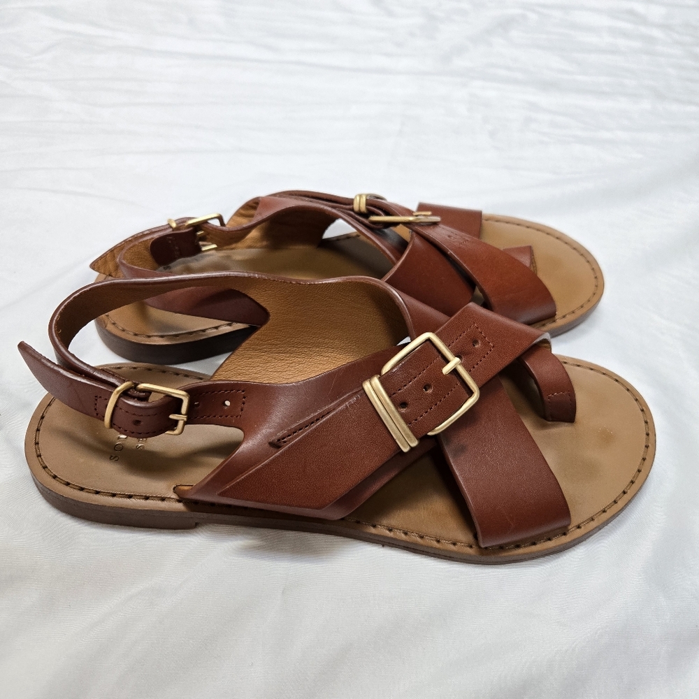 Sezane Les Souliers Brown Judith Low Slingback Strappy Buckle Sandals